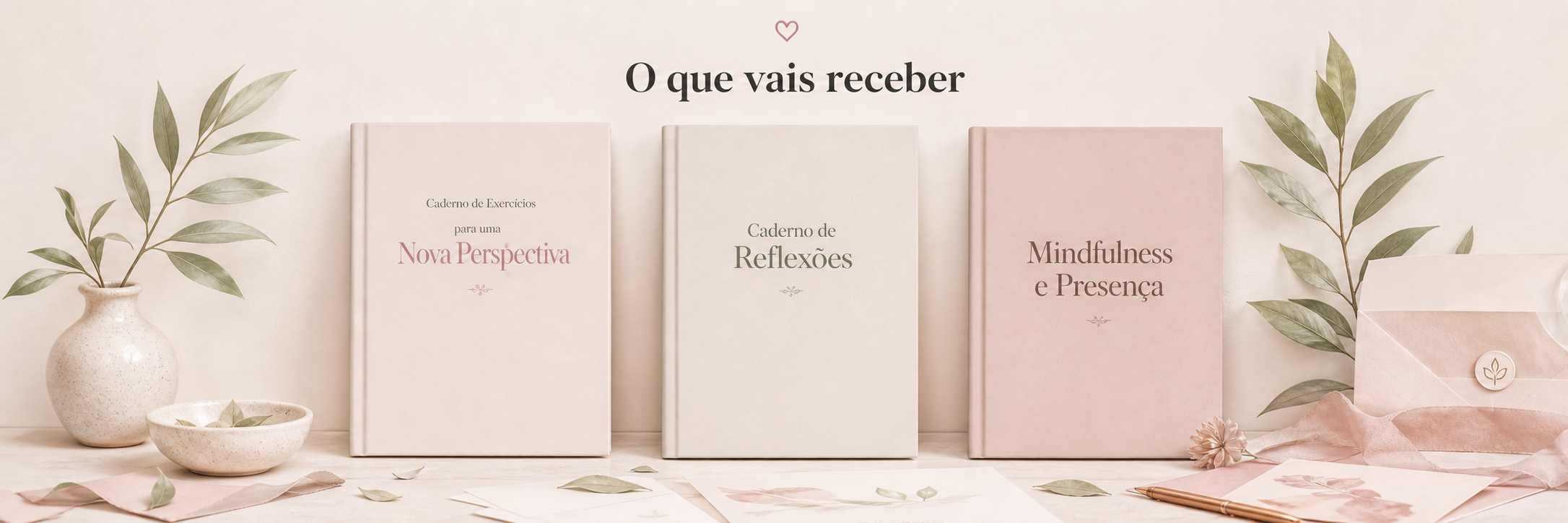 O que vais receber — Caderno de Nova Perspectiva, Caderno de Reflexões e Mindfulness e Presença